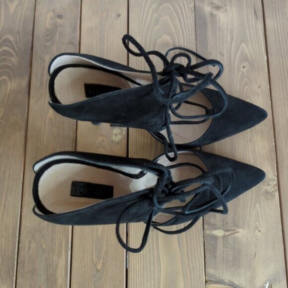 TopShop Black Strappy Faux Suede Lace up Heels 38/7.5 US - Picture 8 of 15
